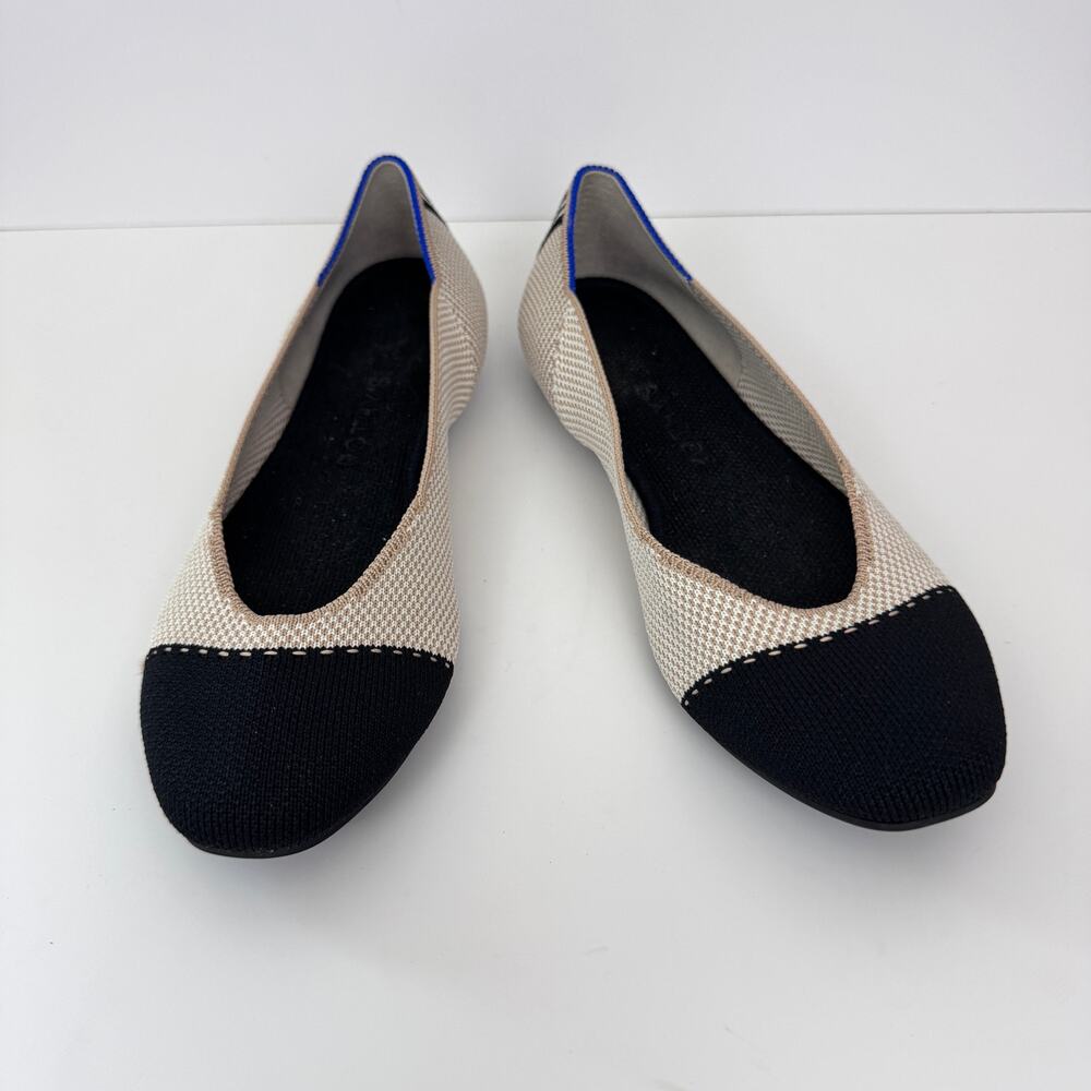 Rothy's Womens The Square Flat Shoe Size 7.5 Knit Tuxedo Colorblock Comfy Black